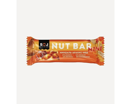 Батончик (NUT BAR) 30гр ореховый миндаль-арахис-мед  /20шт