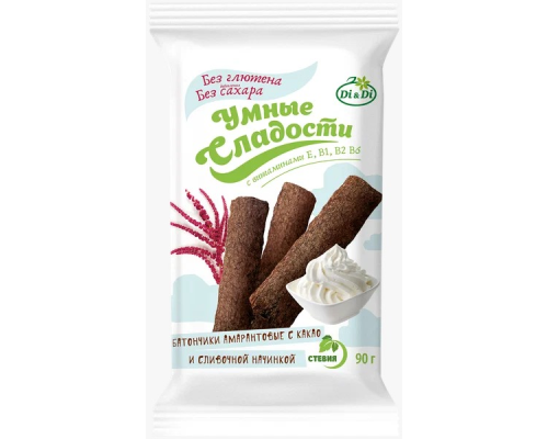 Батончик (Умные сладости (Россия)) 90гр безглютеновые амарантовые с какао и сливочной начинкой Батончик (Умные сладости (Россия)) 90гр безглютеновые амарантовые с какао и сливочной начинкой