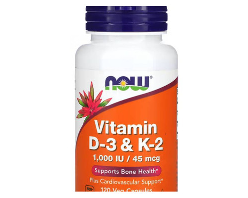 Vitamin D-3 & K-2 (NOW (США)) 1000 IU/45 MCG /120 V-капс Vitamin D-3 & K-2 (NOW (США)) 1000 IU/45 MCG /120 V-капс