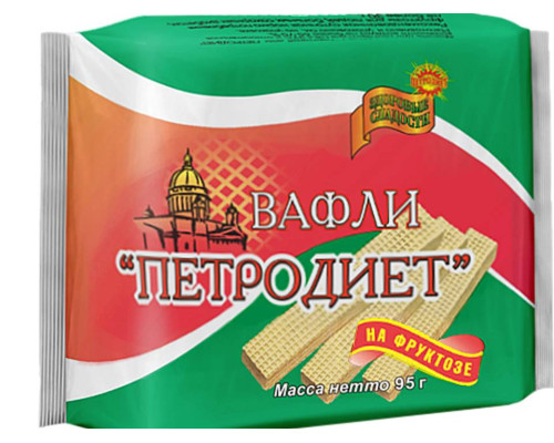 Вафли 'ПЕТРОДИЕТ' 95гр на фруктозе 'Какао-шоколадные'
