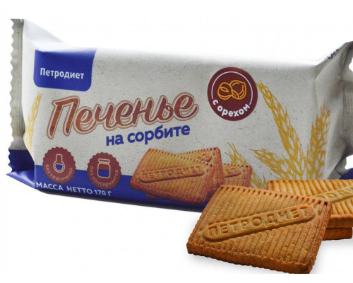 Печенье ПЕТРОДИЕТ 170гр молочное с орехом на сорбите