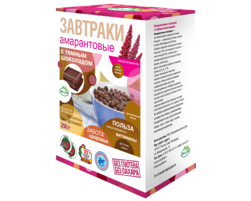 Завтраки амарантовые (Умные сладости (Россия)) 250гр с шоколад начинкой Завтраки амарантовые (Умные сладости (Россия)) 250гр с шоколад начинкой