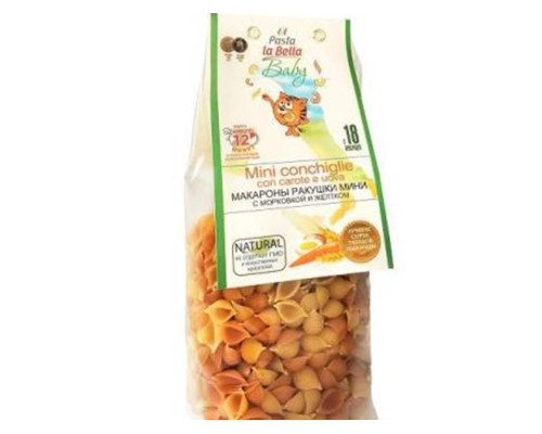 Макароны 'PASTA LA BELLA BABY' 300гр Ракушки Мини с морковкой и желтком
