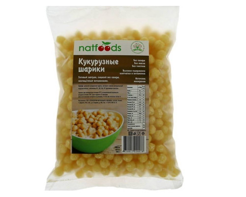 Шарики 'Natfoods' 100гр Кукурузные Сладкие Без Сахара, Без Глютена