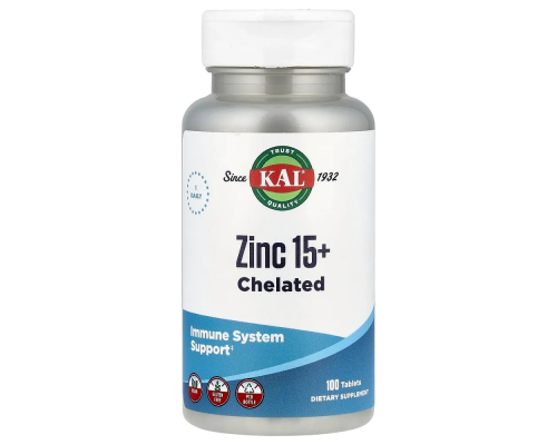Zinc 15+ Chelated (KAL США) 100ct 15mg Zinc 15+ Chelated (KAL США) 100ct 15mg