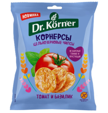 Чипсы 'Dr.Korner' 50гр цельнозер. кукуруз-рисов. с томатом и базиликом