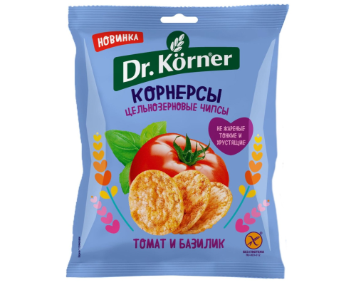 Чипсы 'Dr.Korner' 50гр цельнозер. кукуруз-рисов. с томатом и базиликом